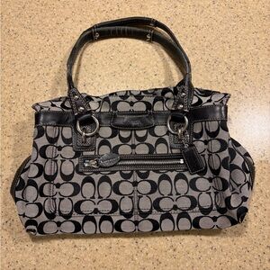 Coach Penelope Signature Carryall Shoulder Handbag Canvas Black & Grey